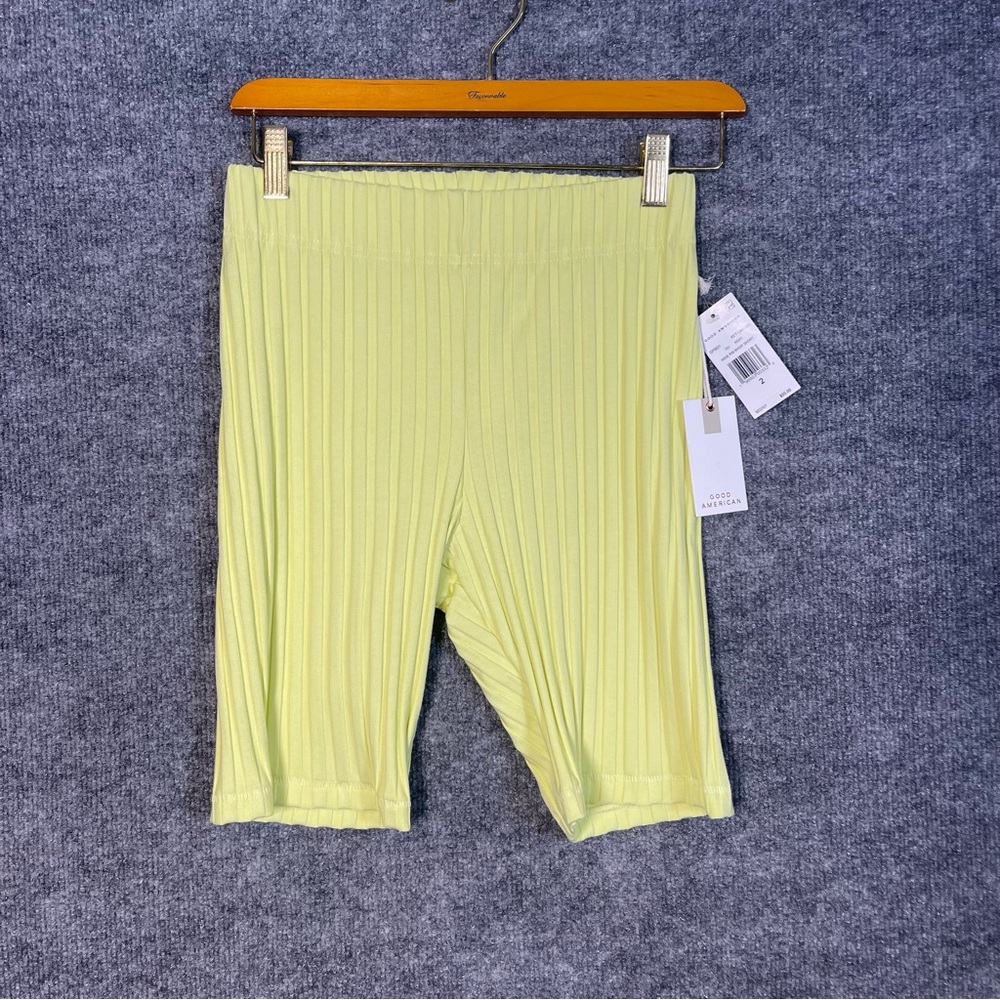 NWT Good American 2 Women’s XS Key Lime Pull On Wide Ribbed Biker Bermuda Shorts